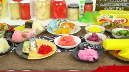 Japanischer rosa und weißer Sushi-Ingwer. Eingelegter Sushi-Ingwer